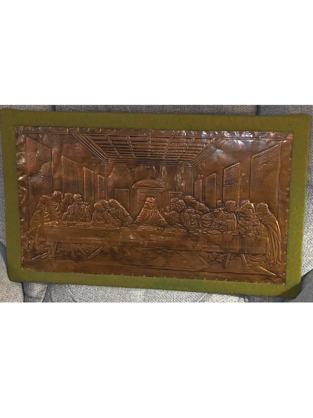 VTG "The Last Supper" Copper 3D Relief Art Picture + Felt Border (13.5" x 22.5")